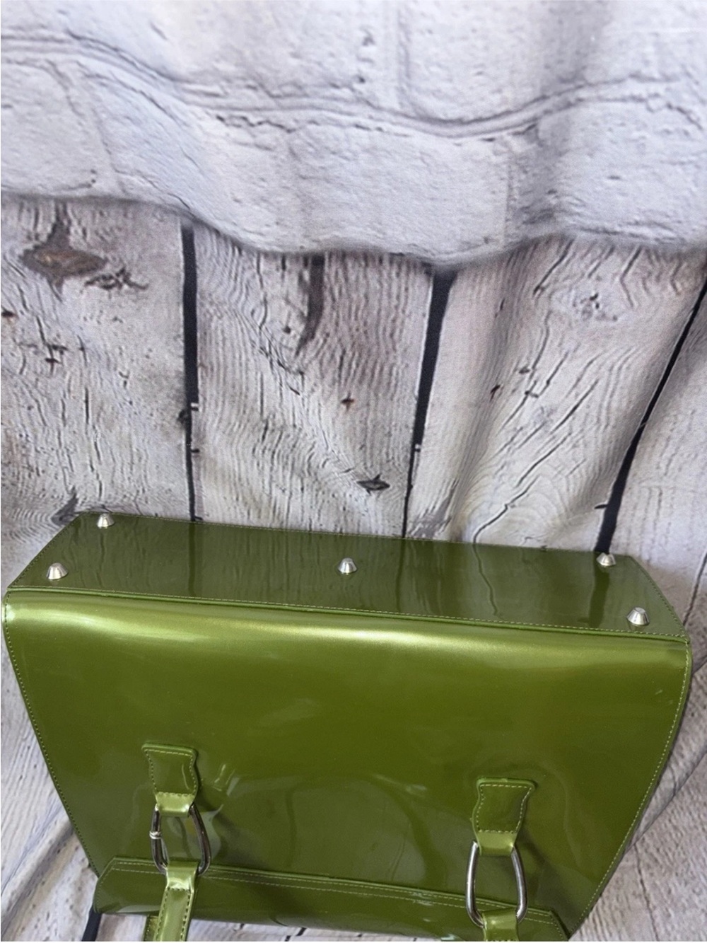 Beijo Moss Green Vegan Patent Leather Shoulder Bag Purse Y2K Vintage NWT Glossy - Picture 4 of 6